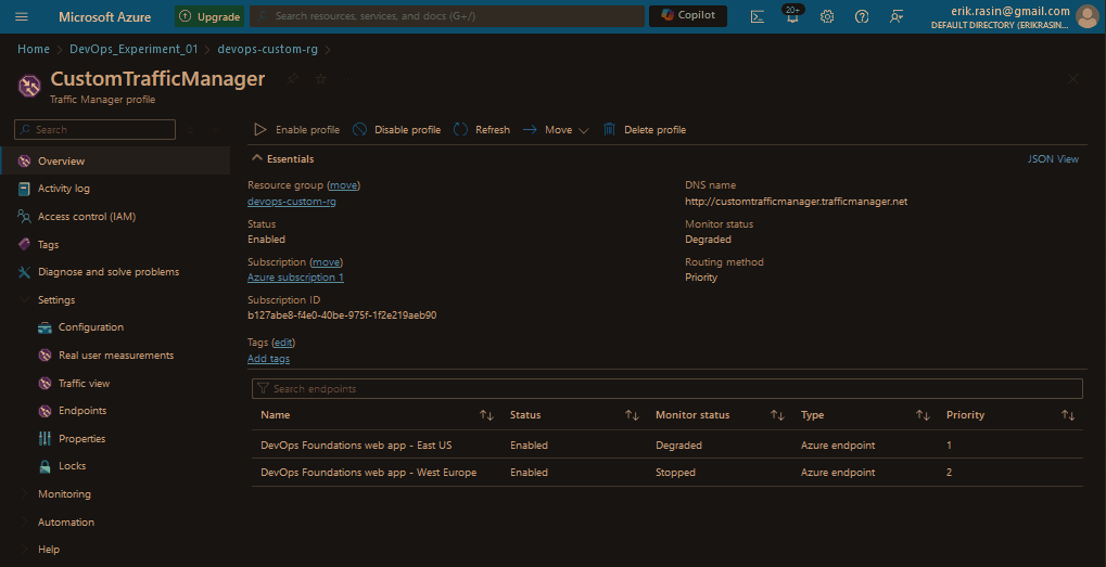 Traffic Manager Load Balancing